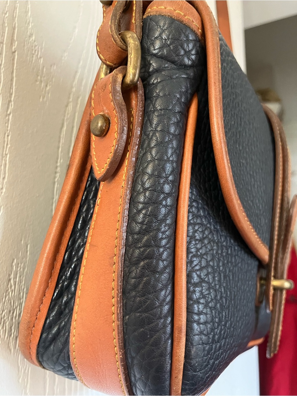 Dooney & Bourke Navy Pebble Leather Crossbody with English Tan Trim - Picture 8 of 11